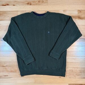 Vintage Chaps Ralph Lauren Sweater Mens XL Green Knit Crest Logo Made in USA